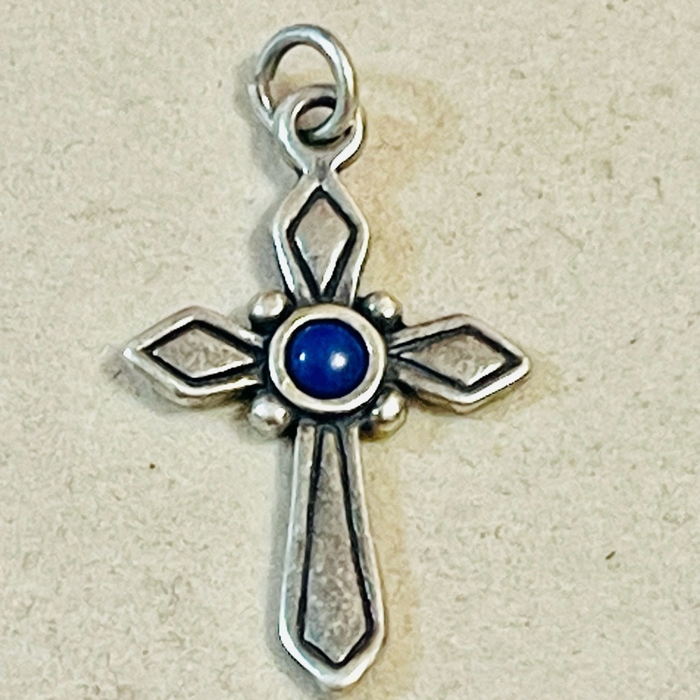 VTG Southwest Lapis Lazuli Pendant Cross Crusifixion 925 St. Silver